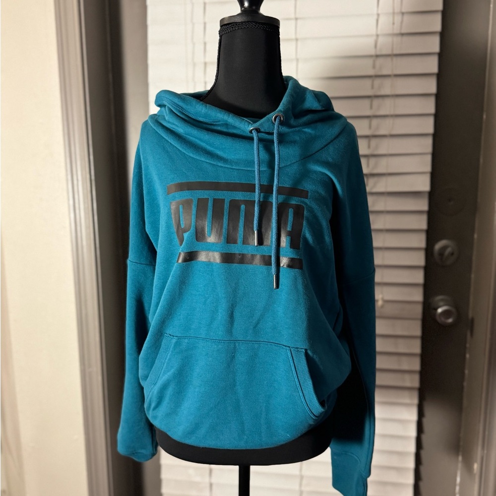 PUMA Women's Corsair Black & Blue/Teal Hoodie, Small